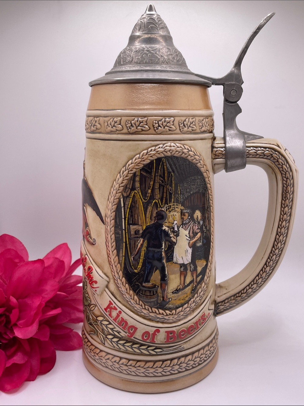 Anheuser-Busch Budweiser Ceramic Beer Stein w/ Pewter Lid “C” Series - Picture 3 of 9
